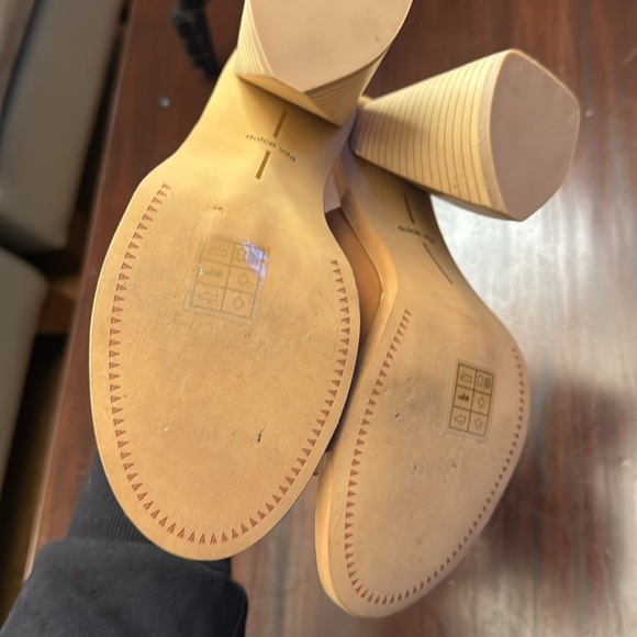 Dolce Vita tan open toe blue white striped ribbon size 8.5 - Picture 4 of 7